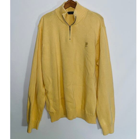 IZOD 100% Cotton Quarter Zip Sweater - Men's Size XL -‎ Buttery Yellow Color - Picture 1 of 9